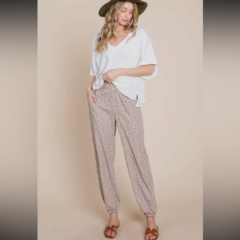 BUCKETLIST Beige Floral Track Pants & Joggers